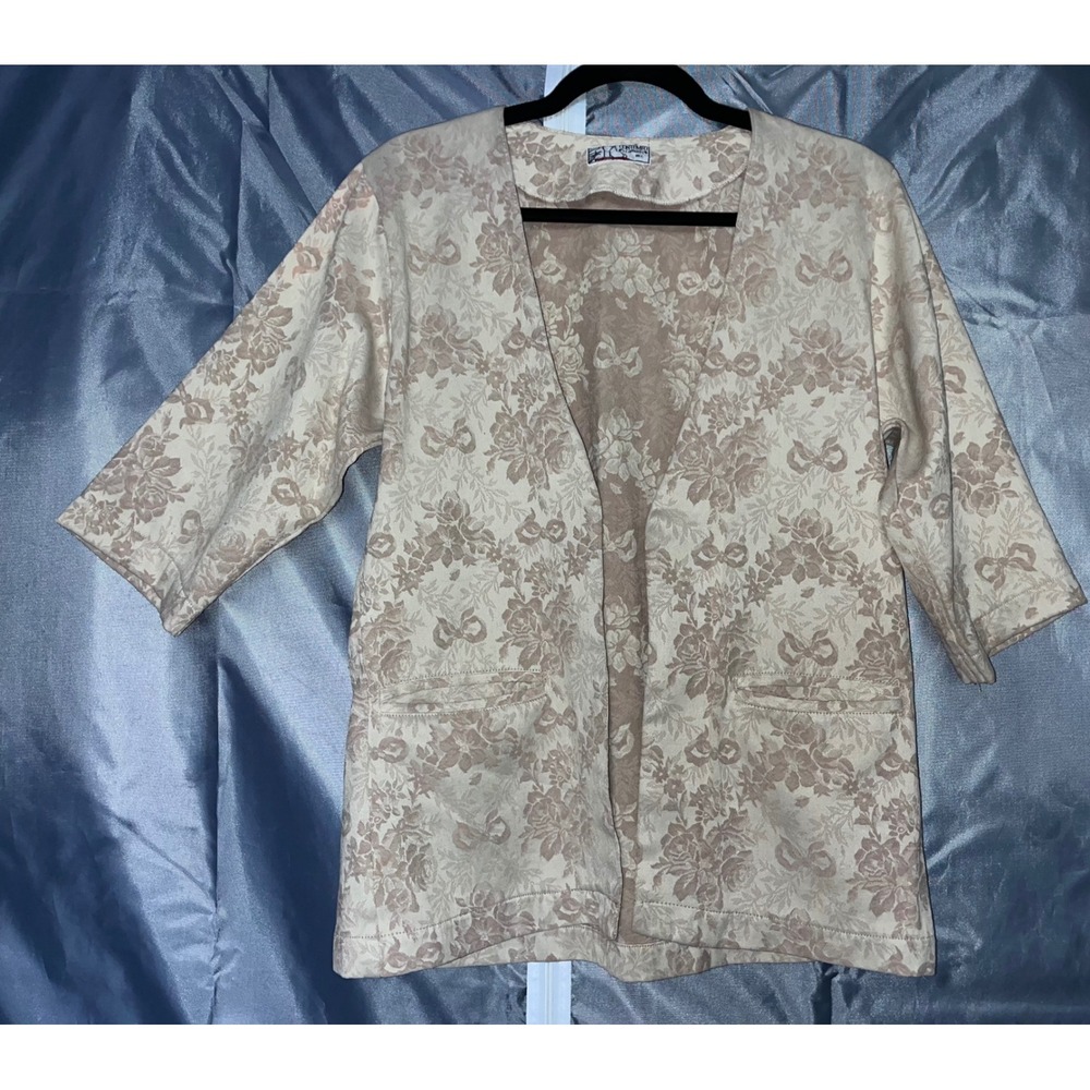 Vintage Contempo Casuals Floral Bow Brocade Jacket Open Front Small